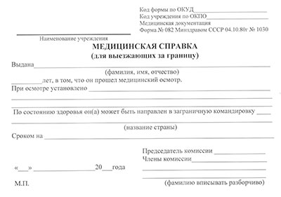 Справка для выезжающих за границу (форма 082/у) в Тольятти